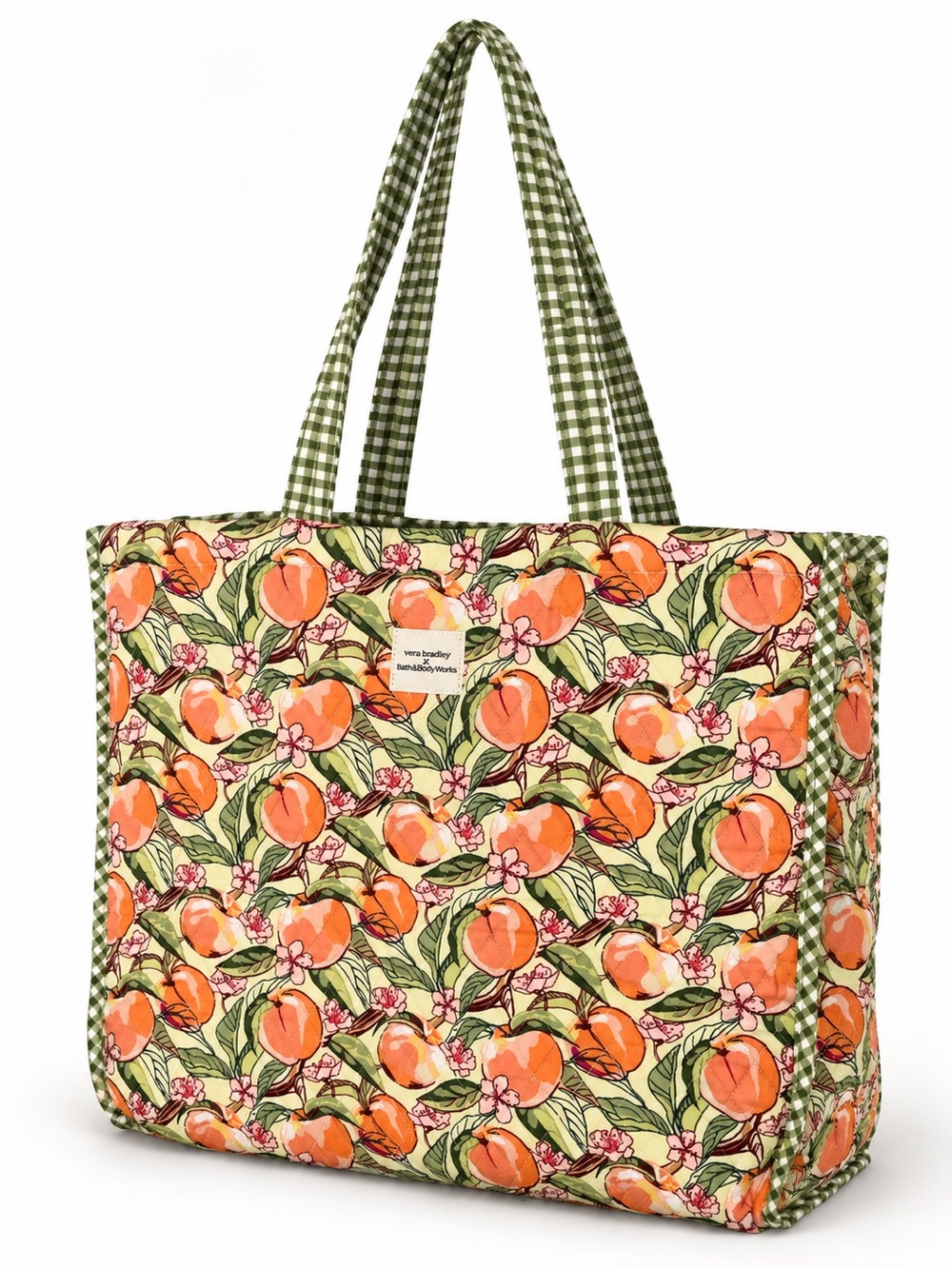 Vera Bradley x Bath and Body Work Peach Print Tote with Green Gingham Handles